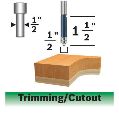 Bosch 85601MC 1/2 In. x 1-1/2 In. Carbide-Tipped Double-Flute Template Trim Router Bit Cheap