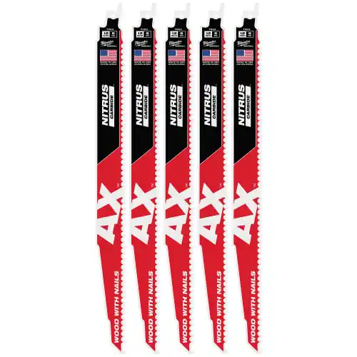 Weekend Sale Milwaukee 48-00-7553 12" 5 TPI AX w/NITRUS Carbide Teeth SAWZALL Blade for Wood with Nails 5PK