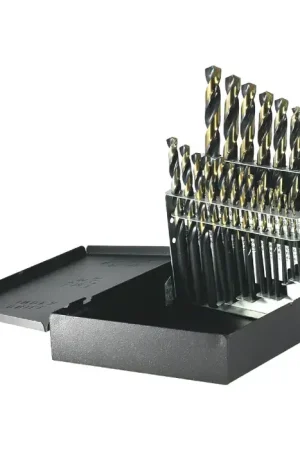 DRILLCO 400N21 1/16" to 3/8" by 64ths 135° Black & Bronze High Speed Steel Jobbers Length Drill Set Best Seller