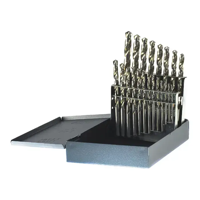 Fast Shipping DRILLCO 200B21V 1/16" to 1/4" by 64ths, 9/32" to 1/2" by 32nds 118° Bright High Speed Steel Jobbers Length Drill Set