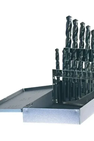 DRILLCO 400HDE15 1/16" to 1/2" by 32nds 135° Black Oxide High Speed Steel Jobbers Length Drill Set Certified