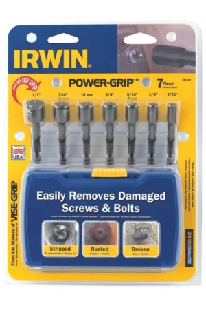 Professional Grade IRWIN Model 394100, High Carbon Steel 7 Pc. Screw & Bolt Extractor Set Removes Sizes 3/16" to 1/2", 10mm