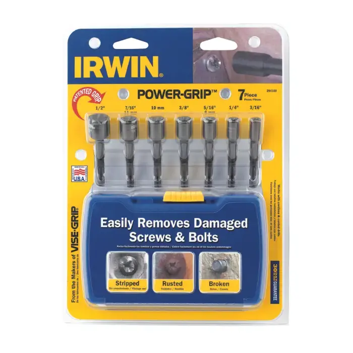 Professional Grade IRWIN Model 394100, High Carbon Steel 7 Pc. Screw & Bolt Extractor Set Removes Sizes 3/16" to 1/2", 10mm