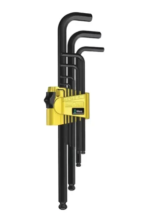 High Quality WERA 950PKL/9SZN 5/64" to 3/8" Hex Size, 83mm to 212mm Long Arm Length, BlackLaser Finish Ball Key
