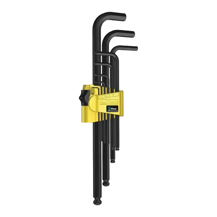 High Quality WERA 950PKL/9SZN 5/64" to 3/8" Hex Size, 83mm to 212mm Long Arm Length, BlackLaser Finish Ball Key