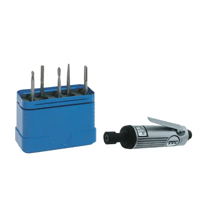 Clearance TTC 3081-5CB Air Die Grinder & Carbide Bur Set Includes (1) 1/4" Air Die Grinder, (1) 5 Piece Carbide Bur Set Pneumatic Power Tool Combination Set