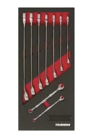 Buy Direct PROTO 5/16", 3/8", 7/16", 1/2", 9/16", 5/8", 11/16", 3/4", 1/4" Size, 12 No. of Points, 5-3/8", 6-1/4", 7", 8", 5-5/8", 9-13/32", 10-1/8", 11", 4-7/8" Overall Length Flex Head Reversible Ratcheting Combination Wrench Lean Kit